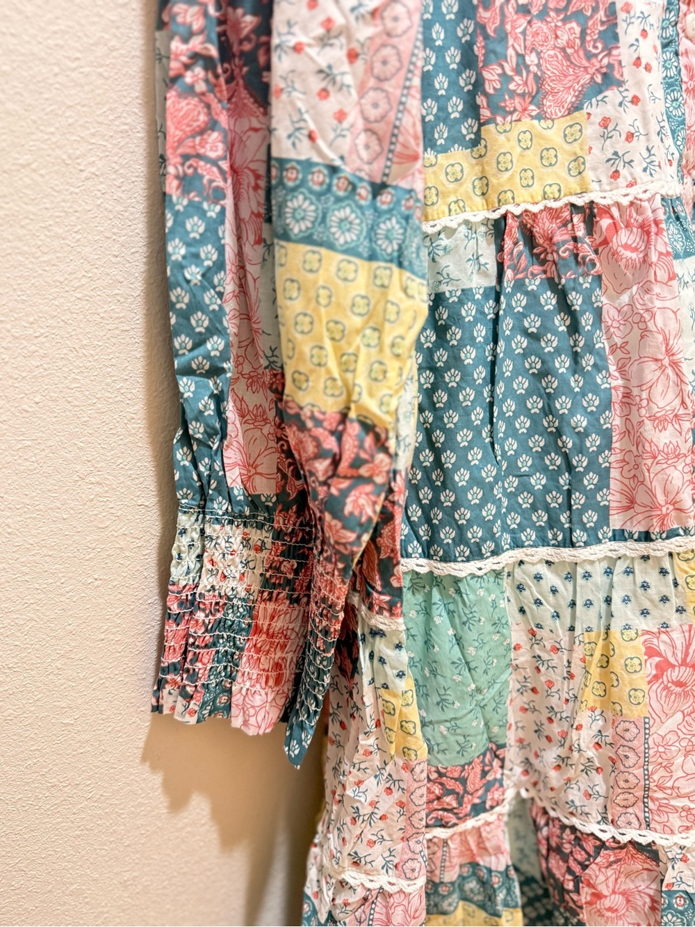 Simply southern Patchwork Ruffle Tunic in Pastel Pink, Teal & Yellow - Picture 2 of 3